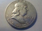 BENJAMIN   SILVER    HALF   DOLLAR    1957