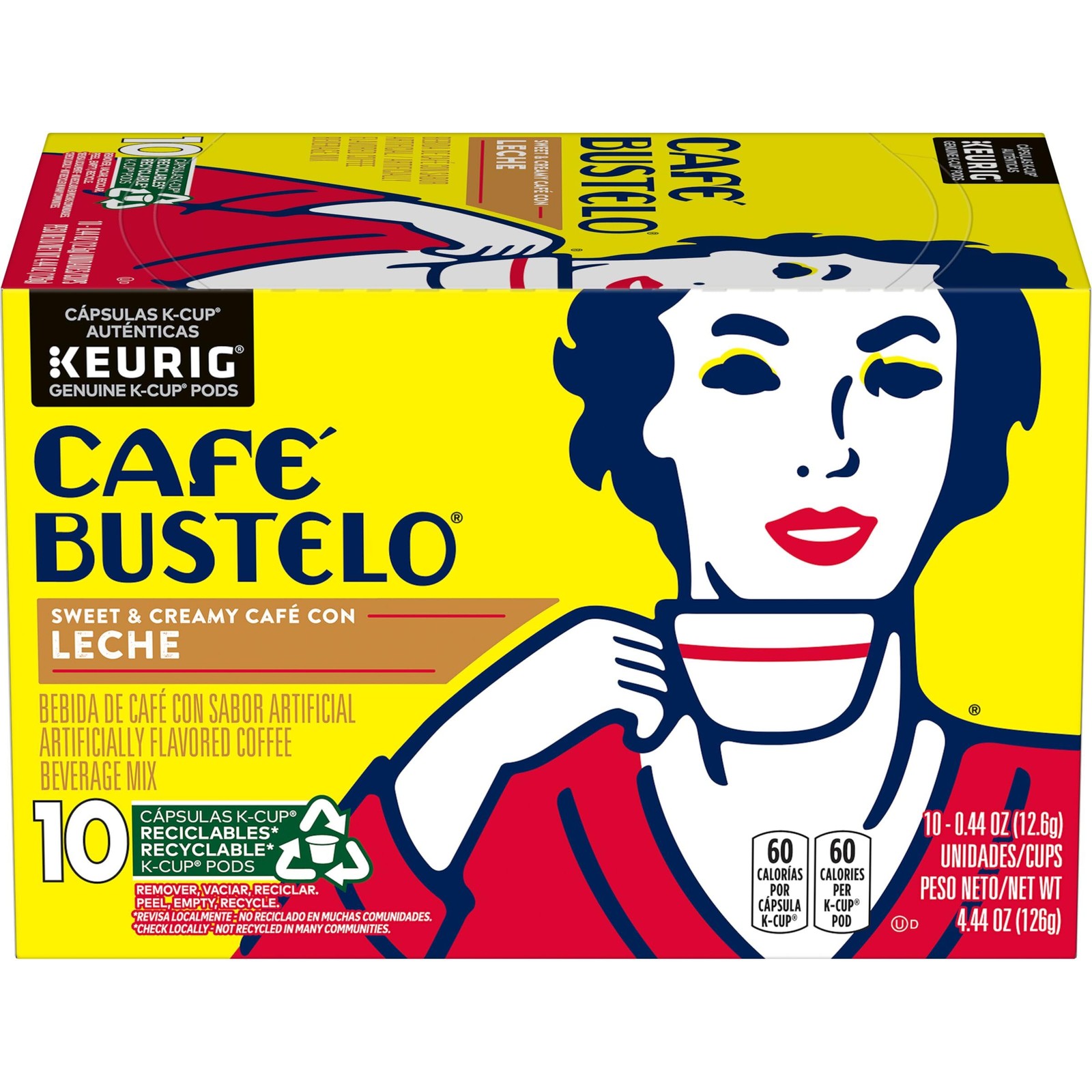 Café Bustelo Café con Leche Flavored Espresso Style Coffee, 60 Keurig K-Cup Pods