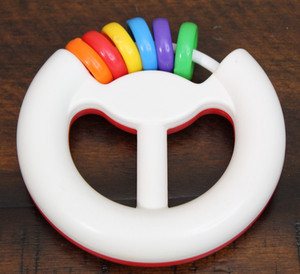 Fisher-Price BABY RATTLE TOY Round with Teething Rings Red White Vintage?