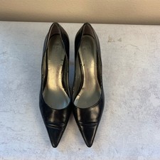 Nine West Womens 8M Black Leather Pointed Toe Kitten Heel Pumps Classic Dress
