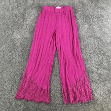Anthropologie Cropped Pants Womens S Pink Ribbed Lace Wide Leg