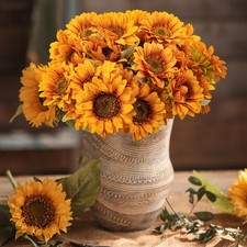 4 PCS 16.5inch Autumn Faux Sunflowers Artificial Flowers Bulk 28 Heads Fall S...