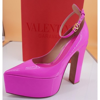Valentino Pink Patent Tan-go Pointed Toe Platform Pump SZ 38.5 NIB Logo $1200