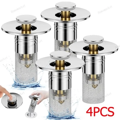 4 Pack Sink Stopper Hair Catcher Bathroom Pop Up Sink Drain Strainer Filter Plug - Image 1 of 4