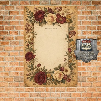 Vintage Floral Border Frame Tin Sign Central Blank Label Metal Wall Art 8x12