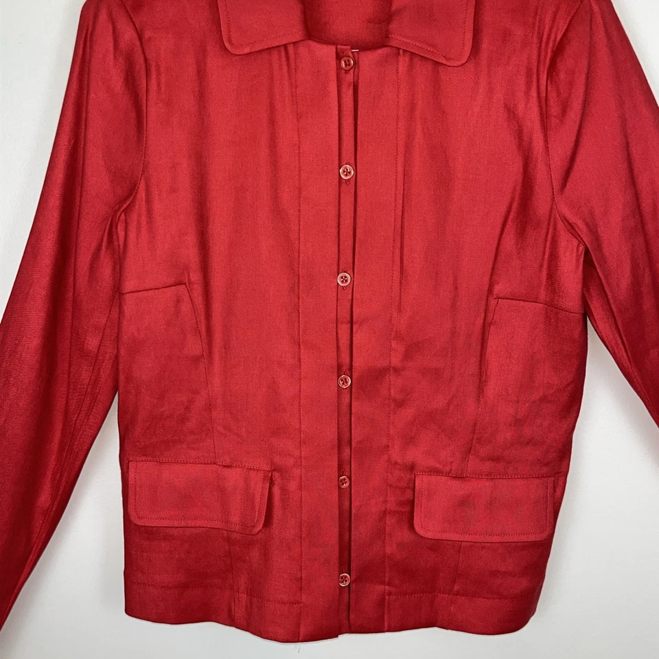 Cabi Red Valentine Linen Blend Blazer Jacket Button Down Size MED - Image 4 of 4
