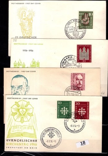 / GERMANY 1956 - 4 FDC - ARCHITECTURE - FAMOUS PEOPLE