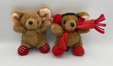Two Small Vintage Plush Mice Christmas Mouse Scarf Earmuffs
