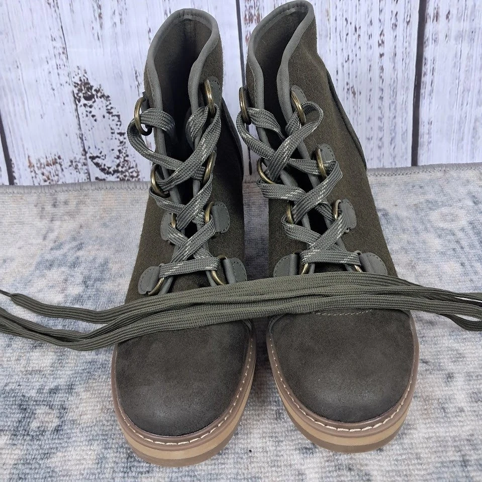 MERONA женщин 10 шерсти Lorelle на танкетке Hiker ботинок зеленый шнурует вверх флис с подкладкой - Изображение 3 из 4