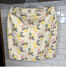 LOFT Outlet Beige Lemon Floral Pencil Skirt Short Back Zip Zipper, Size 10