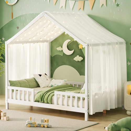Montessori Floor Bed with Canopy Kids House Bed Frames Wood Platform Bed Daybed