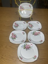 Windsor Bone China Cake Plate Set of 6 Floral Design Vintage Bone China Plates
