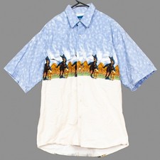 VTG Wrangler Cowboy Western Pearl Snap Mens Button Up Shirt Size 2XL Tan Blue