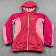 Columbia Jacket Girls Youth Medium 10/12 Pink Fleece Lined Zip Up Hooded Outdoor
