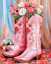 Vintage Boots Paint by Number Kits for Adults,Flowers and Boots Paint by Numbers