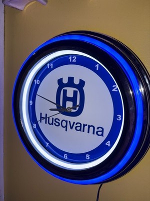 Husqvarna Husky Motorcycle Garage Man Cave Store Neon Style Retro LED Clock Sign