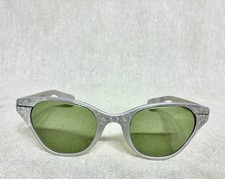 Vintage Tura 50s Couture Sunglasses Silver Engraved Frame Green Lenses MCM