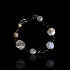 Vtg Sterling Silver 925 Pools Of Light Rock Quartz Crystal & Pearl Bracelet 6.5