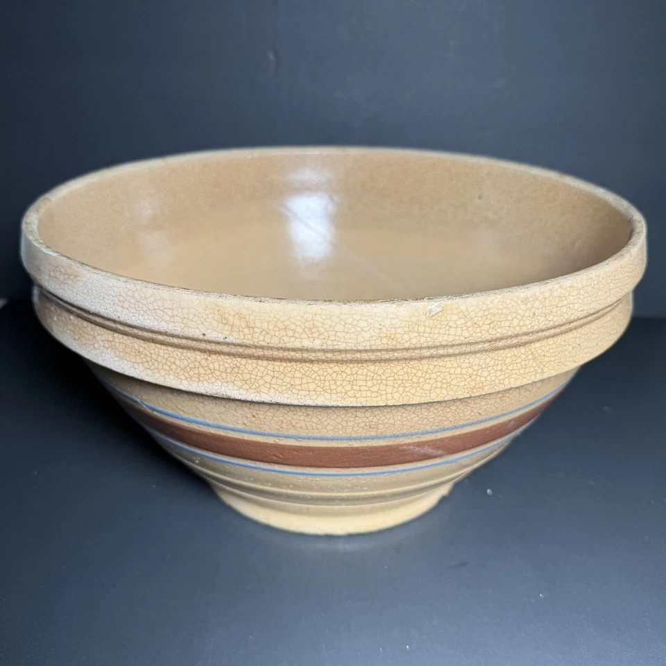 Yellowware Bowl Huge 13x7” 3 Band Yellow Ware Country Primitive Antique READ ALL - Image 2 of 4
