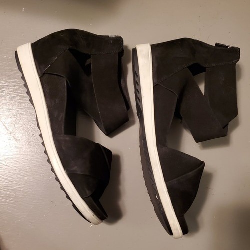 Eileen Fisher Black Viv Tumbled Nubuck Wedge Sandal Women's Size 8.5 - Picture 7 of 8