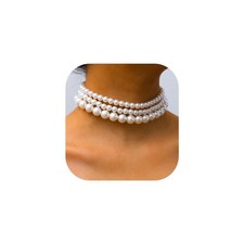 Boho Choker Necklaces for Women - Faux Round Pearl Layered Fashion Chunky Thi...