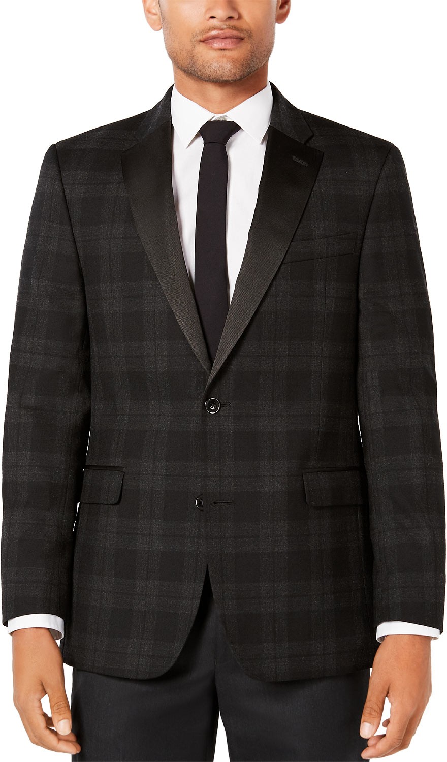 Мужской смокинг в клетку современного покроя от Tommy Hilfiger 38 Обычный угольно-черный 13590₽