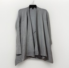 Worthington Open Front Womans Grey Cardigan Ribbed Long Sleeves Sweater Size L