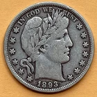 1893-P  Barber Silver Liberty Half Dollar 50c Very Good
