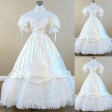 Vintage Victoria Wedding Dresses Off the Shoulder Satin Tulle A Line Bridal Gown
