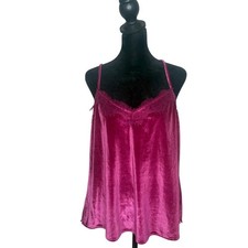 Whimsigoth Coquette Velvet Lace Trim Cami Tank Top Womens L Pink Gothic