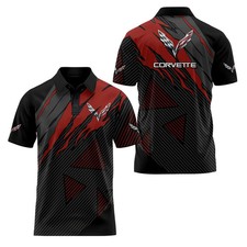 NEW Custom Name Men's Corvette C7 Logo Black Polo Shirt Size S-5XL