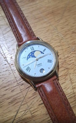 Vtg 1990s Timex Sun & Moon Quartz Watch 364 T Cell Replacement Band Need Battery