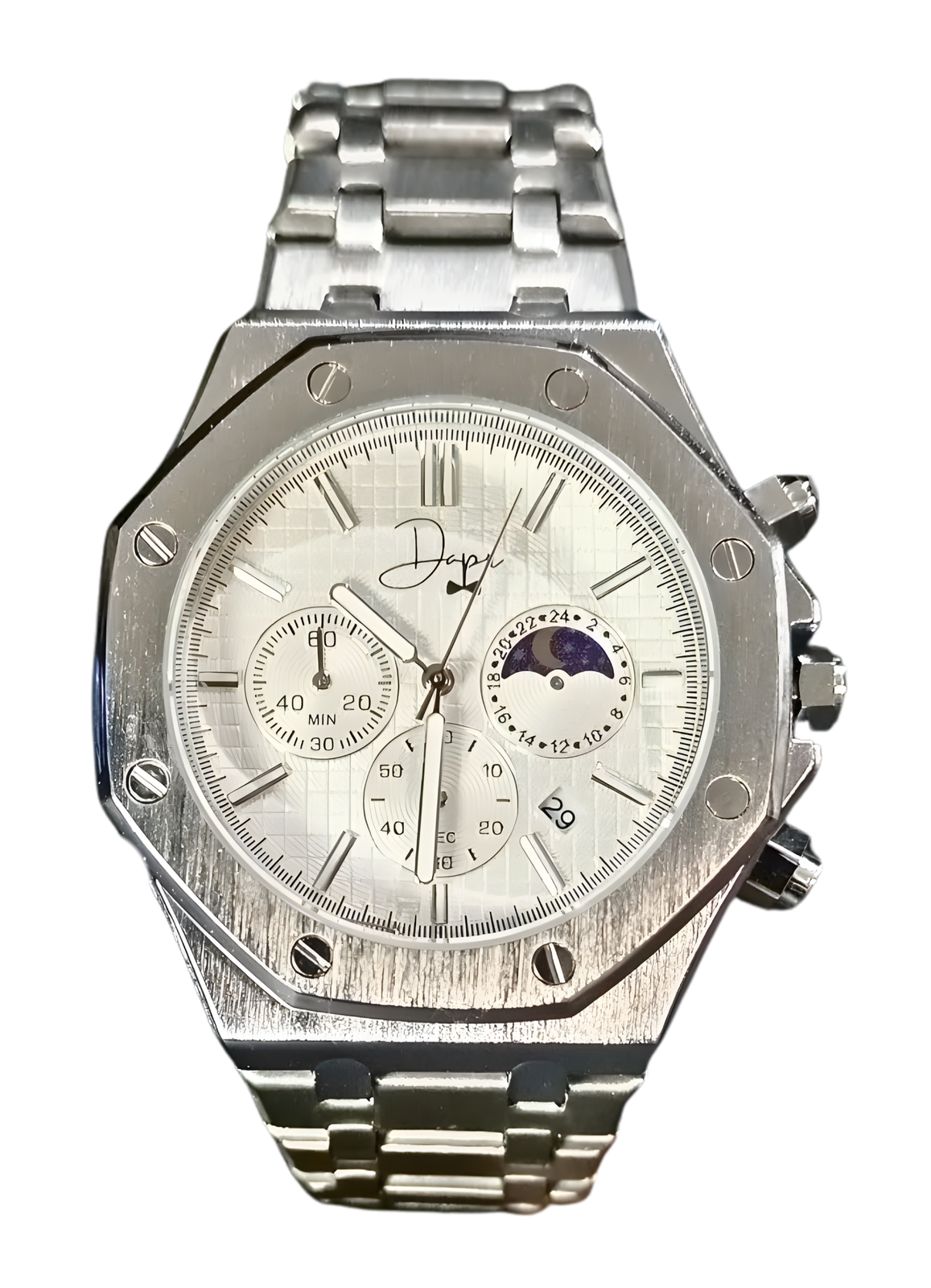 Silver Stainless Steel Watch – ChronoLunar White Dial by Dapper Watches ...