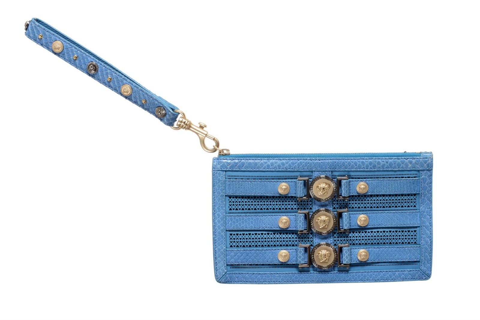 Versace Womens 100Leather - 100 Python Skin Blue Wristlet Clutch Bag 138790₽