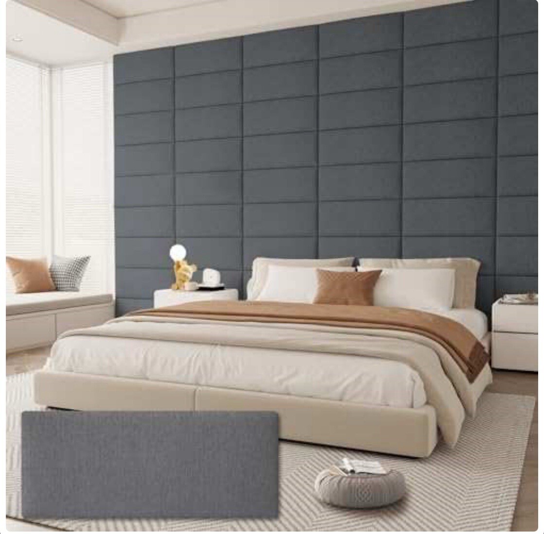 Queen Headboard, Wall Mounted Peel and Stick Headboard, 9 Dark Gray-fabric-image