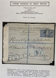 1919 British Agencies In Constantinople Turkey Commercial Cover To Amsterdam