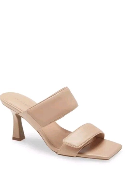 WOMEN'S Leather Open Edit Nordstrom Open Toe Beige Tan Nude Heels Sandals 6.5