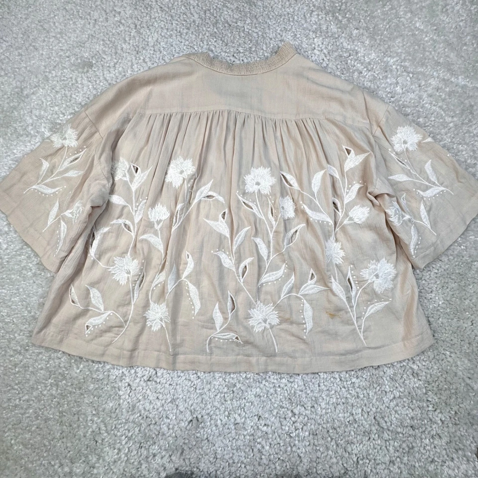 Blusa Top IRO Hiba Floral Bordado Encaje Beige De Gran Tamaño Para Mujer Pequeña Foto 2 de 4