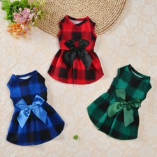 Cute Pet Dog Cat Dress Clothes Cute Grid Bow Princess Skirt Puppy Cat Dresses  