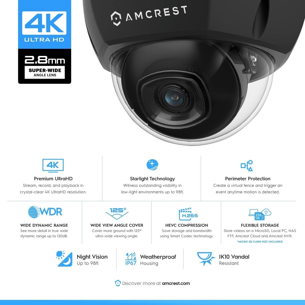 ​Amcrest 4K UltraHD 監視カメラ IP8M-2493EB Amcrest UltraHD 4K (8MP) Dome POE IP Camera Security, 3840x2160