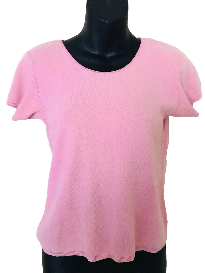 Camisa Top Tejida Ellemenno Mujer Talla M Mediana Rosa Manga Corta Algodón EE. UU. Foto 4 de 4
