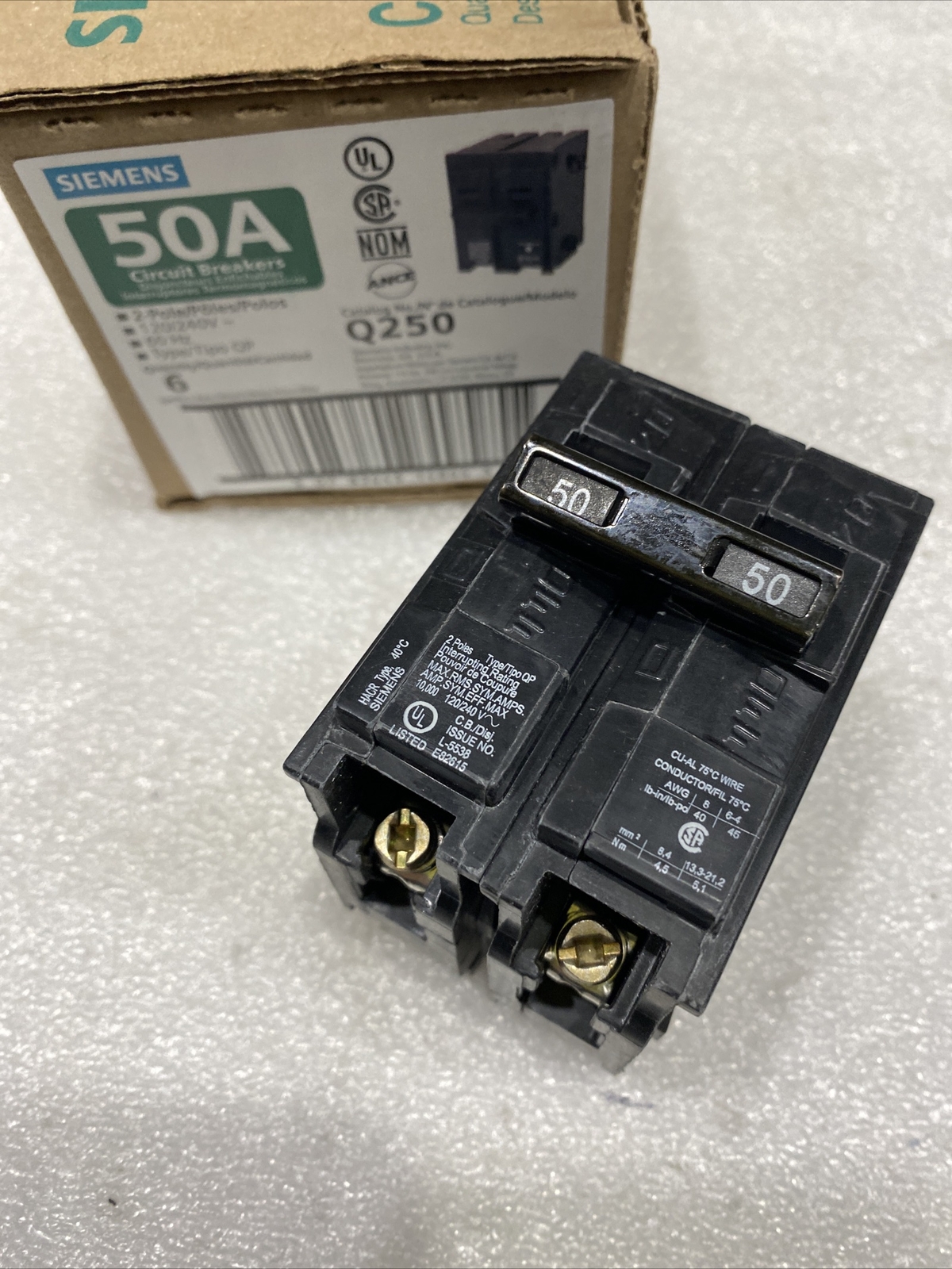 Q250 Q250 ITE SIEMENS CIRCUIT BREAKER TYPE QP 10K 50AMP 2POLE 120/240V NEW ...