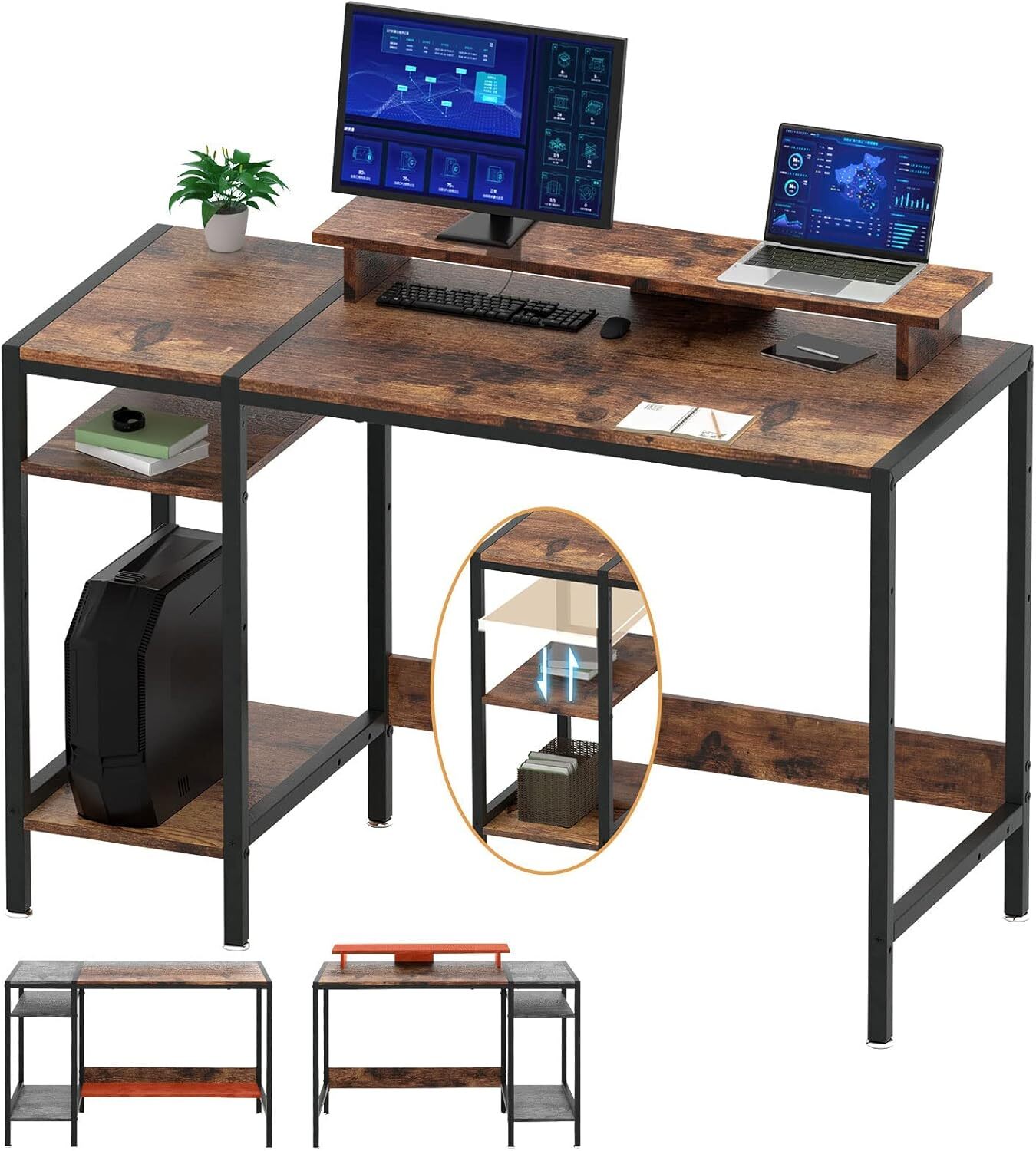 Gaming/Computer desk - 47-inch home office desk with stand for 2 monitors-image