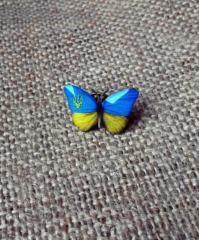 Pin Solapa Mariposa Bandera Ucraniana Tryzub Azul y Amarillo Insignia Regalo Ucrania 0,9 Foto 2 de 4