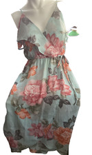 Soprano Floral Print Wrap Style Bodice Asymmetrical Hem Midi Dress Sz XS