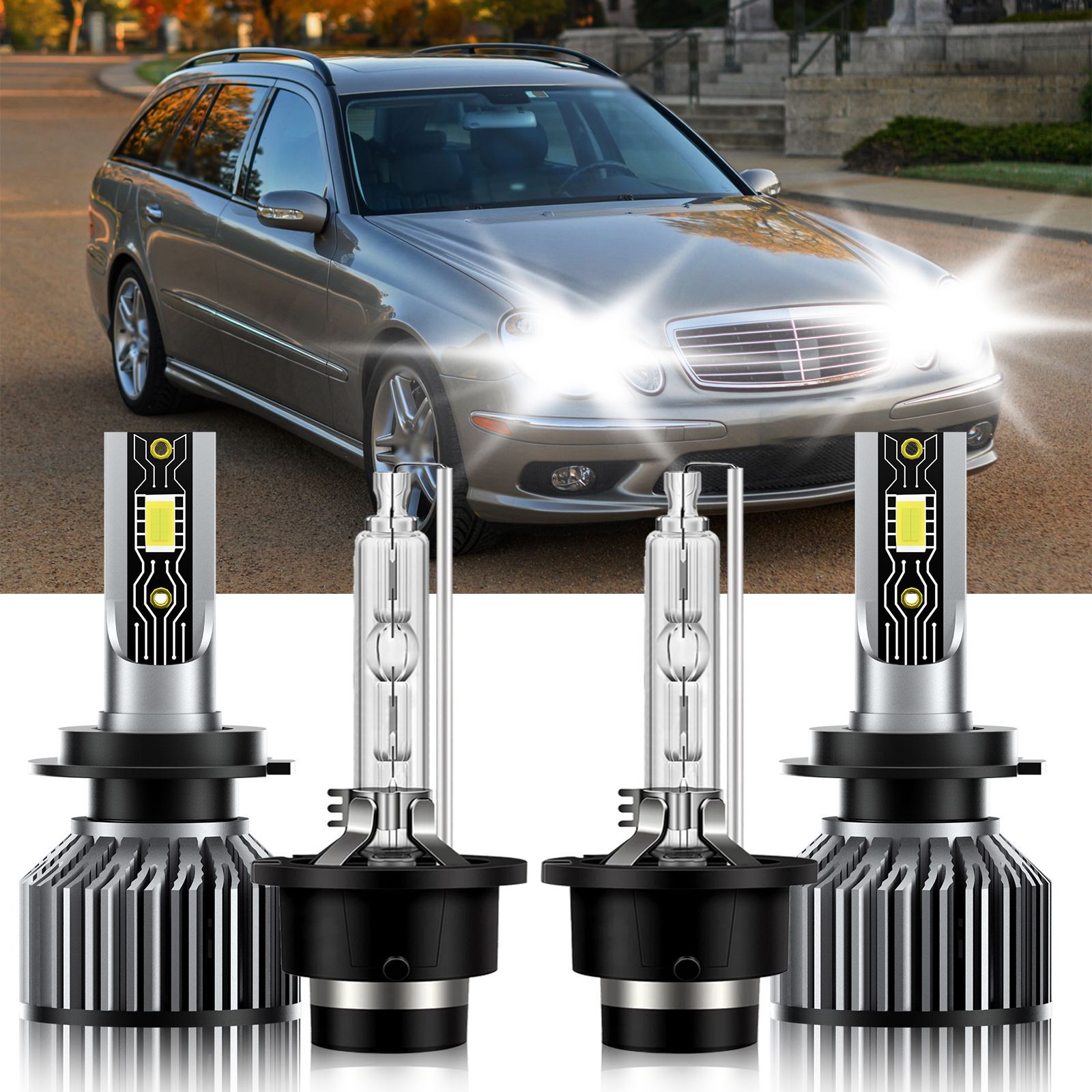For Mercedes-Benz E550 2007-2007 H7+D2S LED HID Headlight High Low Beam Bulbs