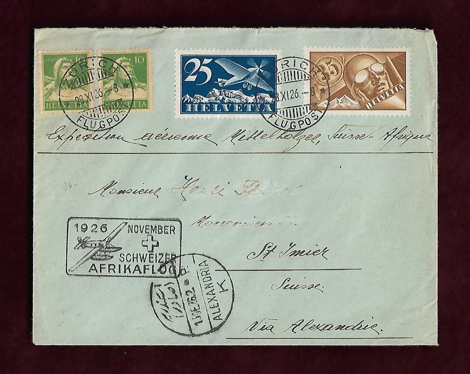 1926 November Schweizer Afrika Flug via Alexandria Mittelholzer Flug avio; 62053 - Bild 1 von 2