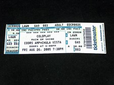 COLDPLAY Friday August 26 2005 Coors AMP Chula Vista CA Unused Concert Ticket VG