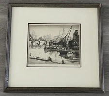 SYD BROWNE - PENCIL SIGNED ETCHING “ALONG THE HARLEM RIVER”  NY