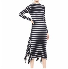 Ella Moss Anthropologie Rhea Asymmetrical Dress Blue White Long Sleeve Sz MEDIUM